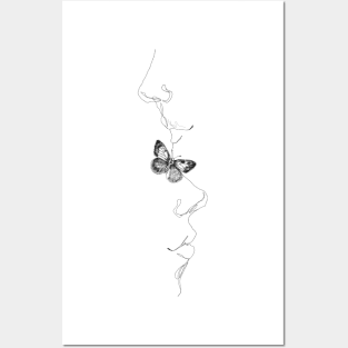 Minimalist Line art of love and butterfly Posters and Art
